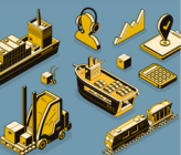 illustration bleu et jaune avec des dessins d'industrie.